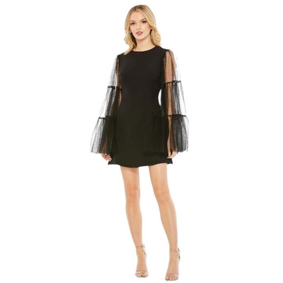 Mac Duggal Black High Neck Flared Sleeve Mini Dress Style 49612 Size 8 NEW - Picture 1 of 6